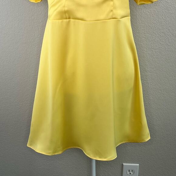 Something New Gloria Short Puff Sleeve Yellow Satin Mini Dress Medium NWT - Picture 7 of 13
